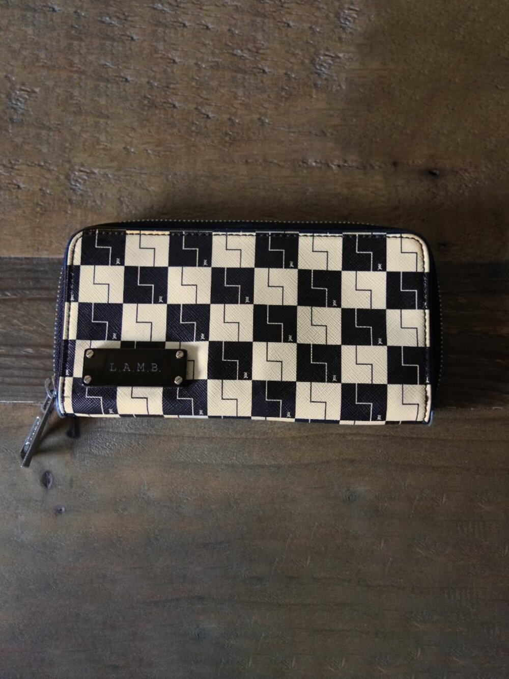 L.A.M.B. Gwen Stefani Black & White Zip Around Wallet